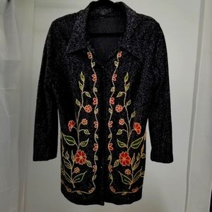 Unique Vintage 1960s Jacket w Floral Embellishments, XL